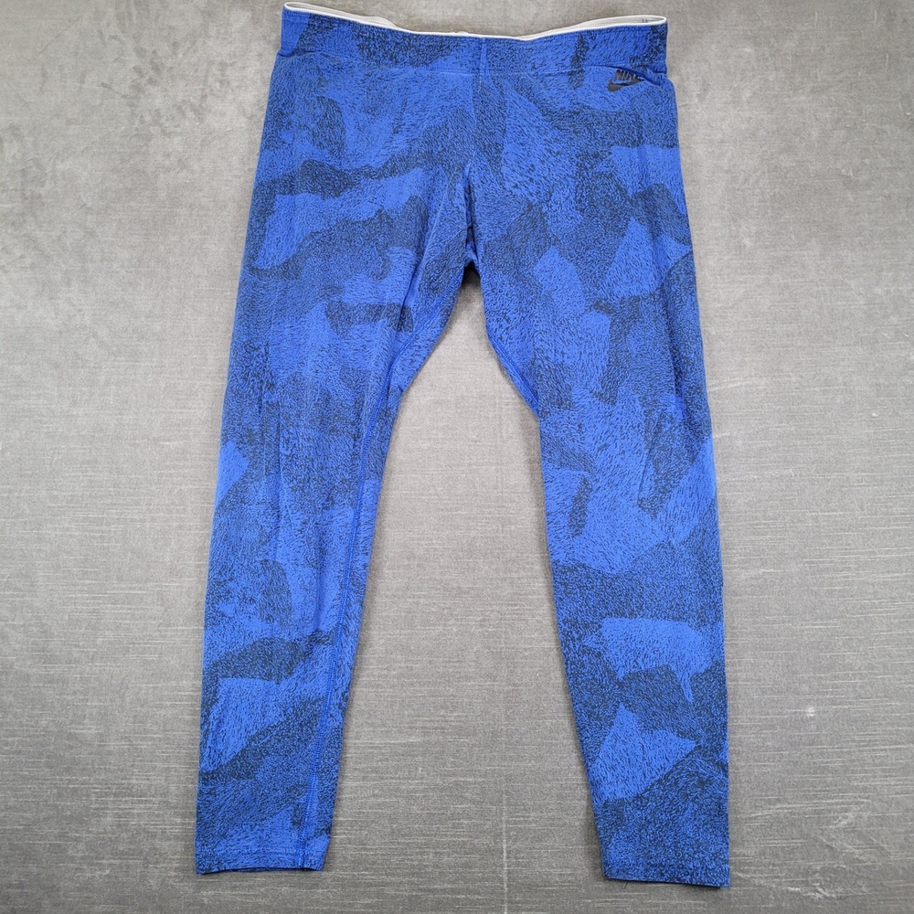 Nike Leggings Womens XL Blue Abstract Camo Print Cotton Blend Activewear